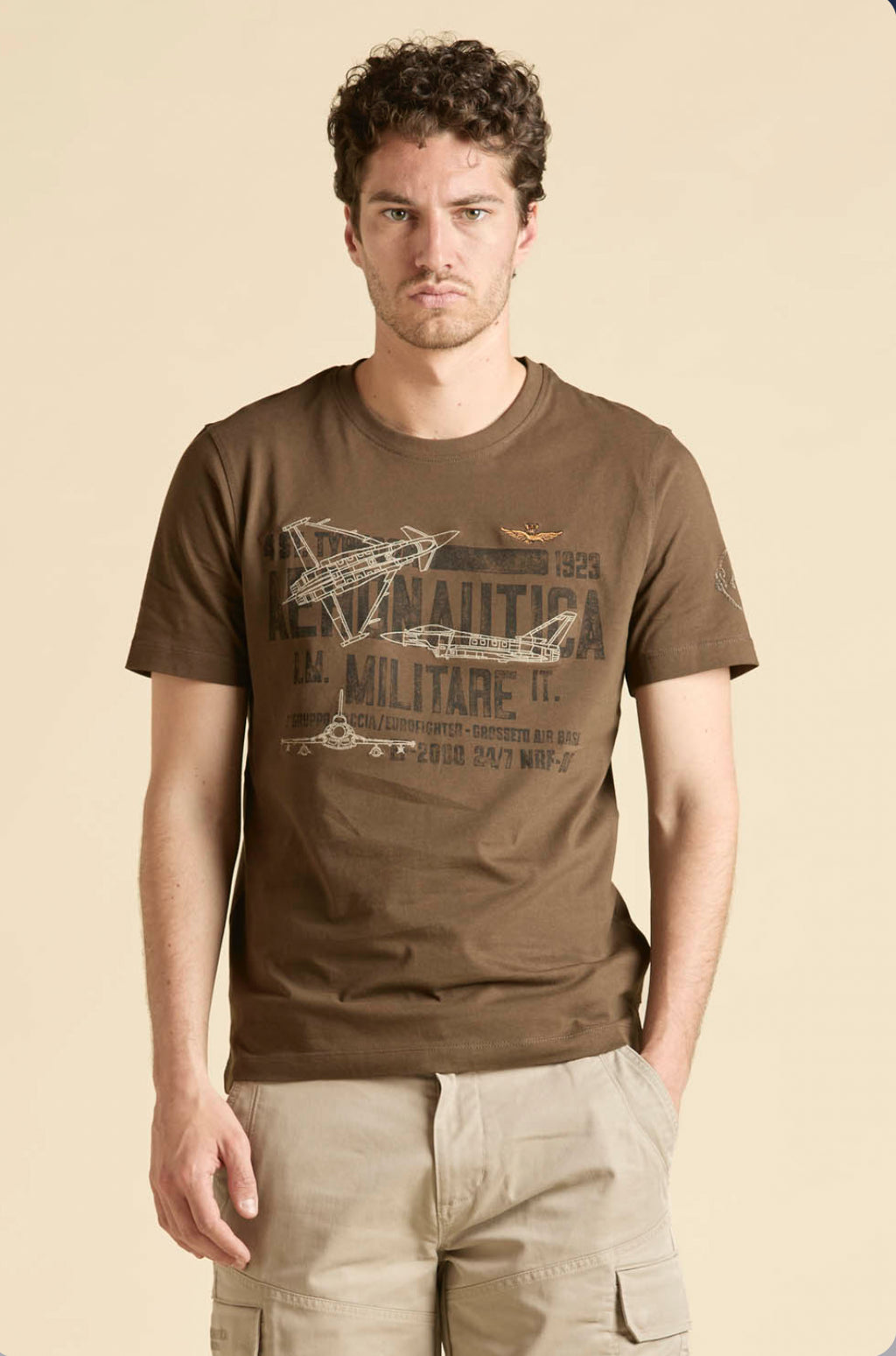 T-shirt Aeronautica Militare girocollo stampa 4° Stormo - CASTAGNA