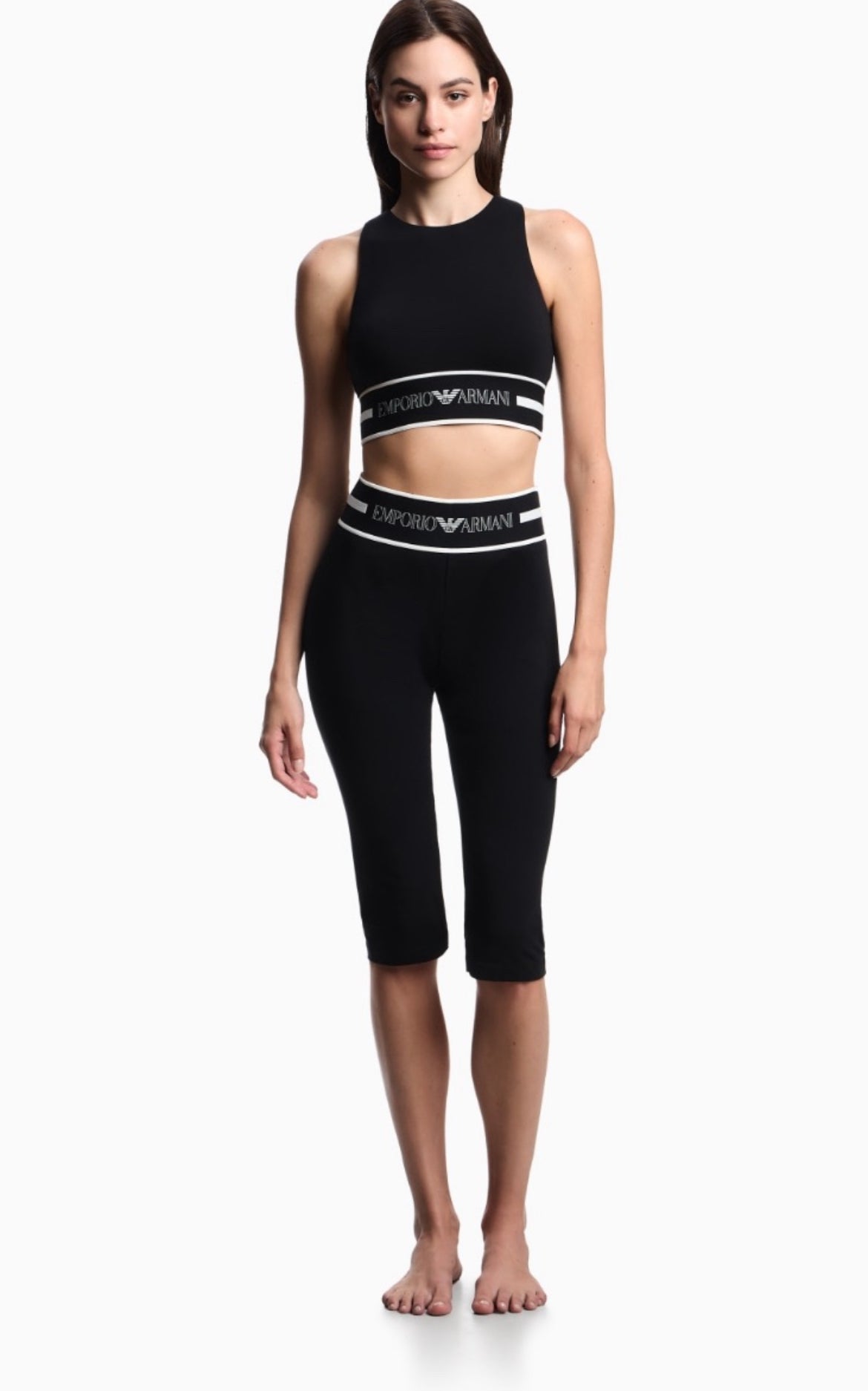 PANTALONI CROPPED EMPORIO ARMANI IN JERSEY ORGANICO CON BANDA LOGATA