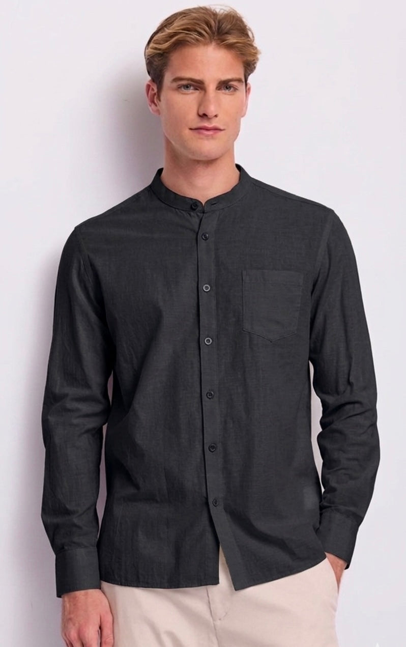 Camicia con scollo alla coreana in lino e cotone | Gaudì