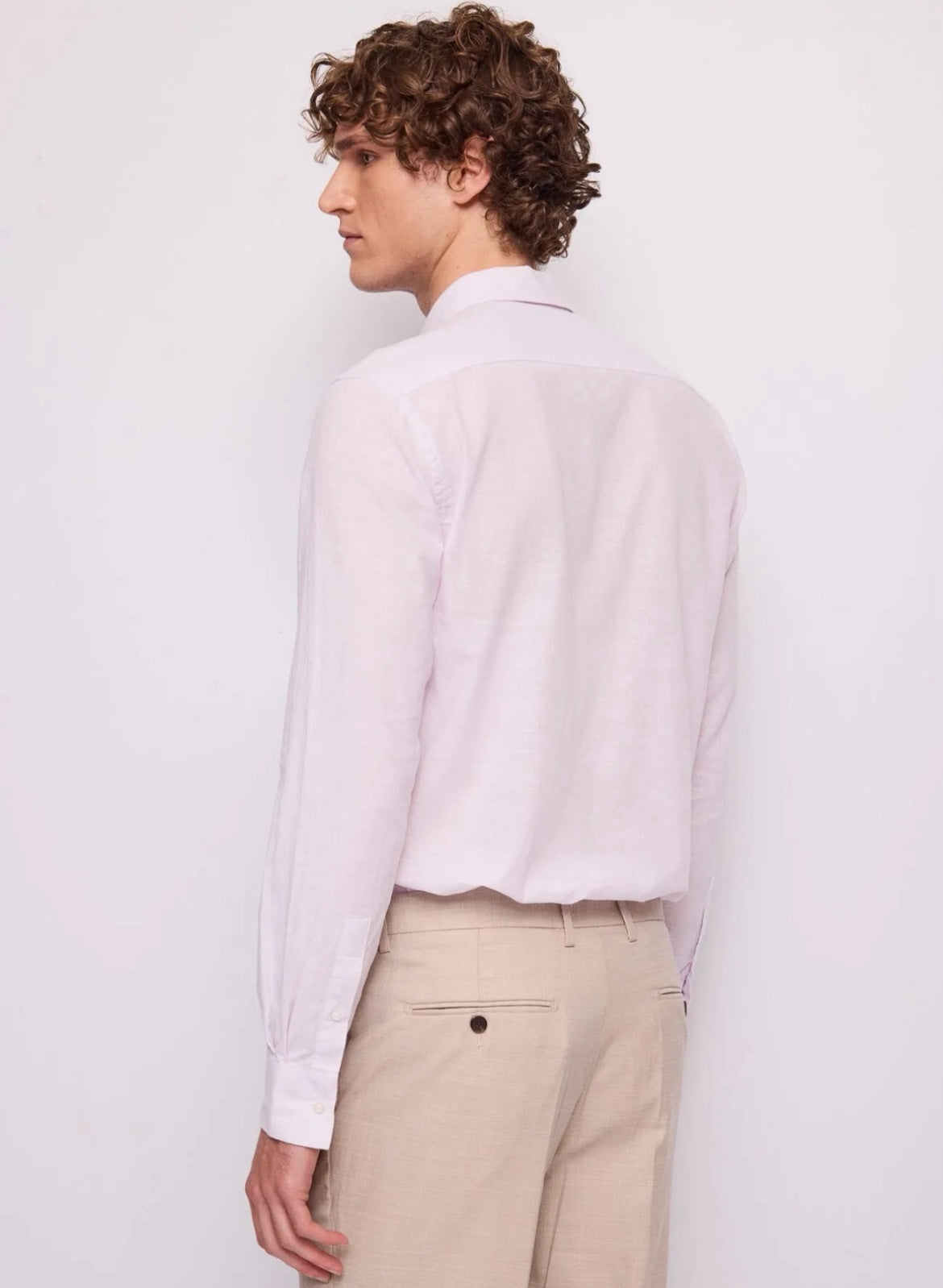 Camicia slim rosa in cotone e lino