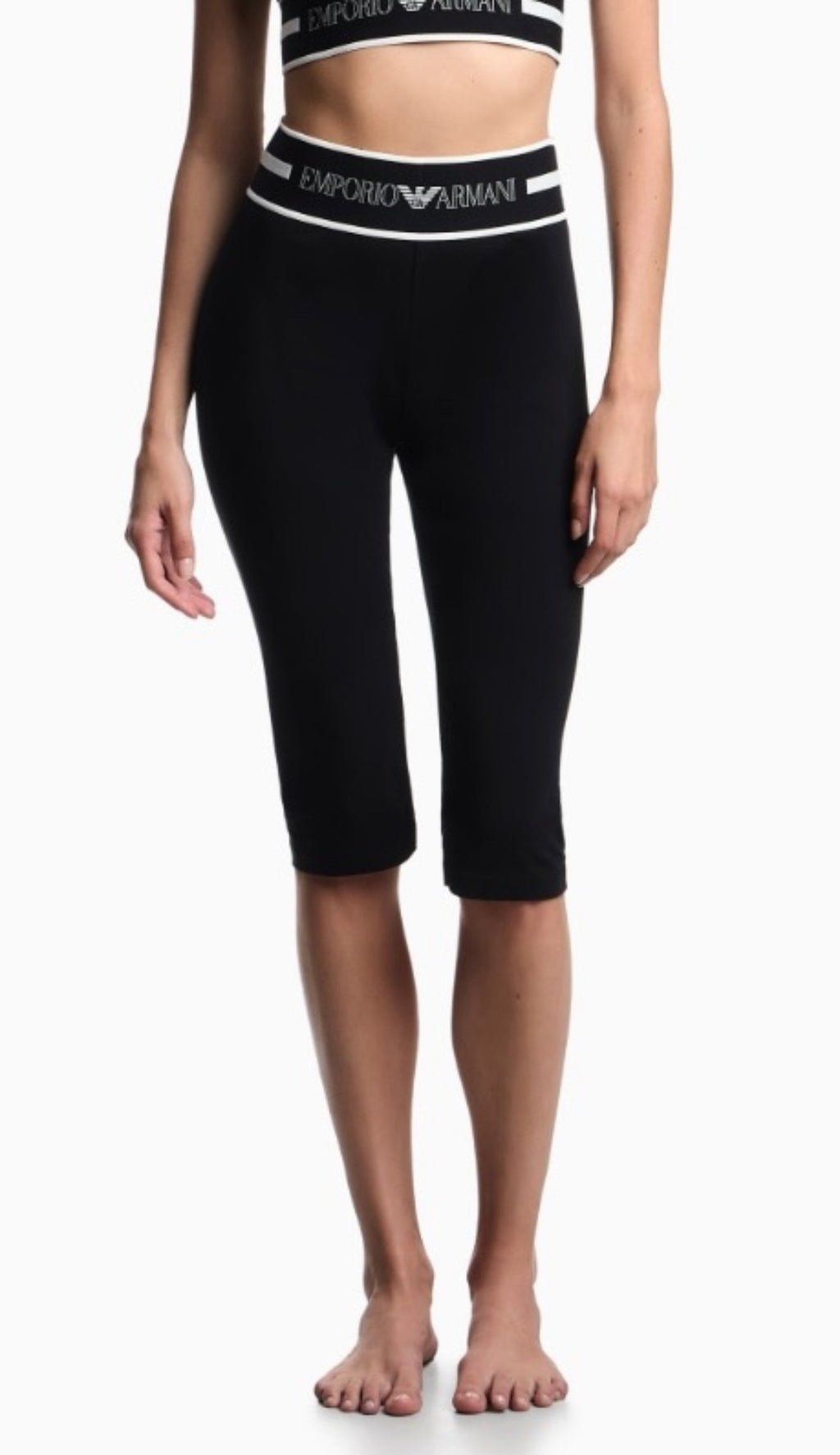 PANTALONI CROPPED EMPORIO ARMANI IN JERSEY ORGANICO CON BANDA LOGATA