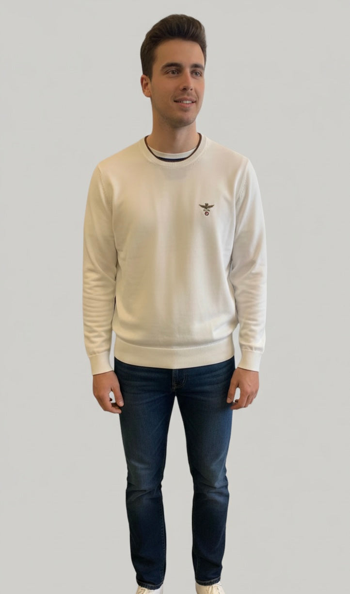 Pullover Aeronautica Militaregirocollo in cotone con ricamo