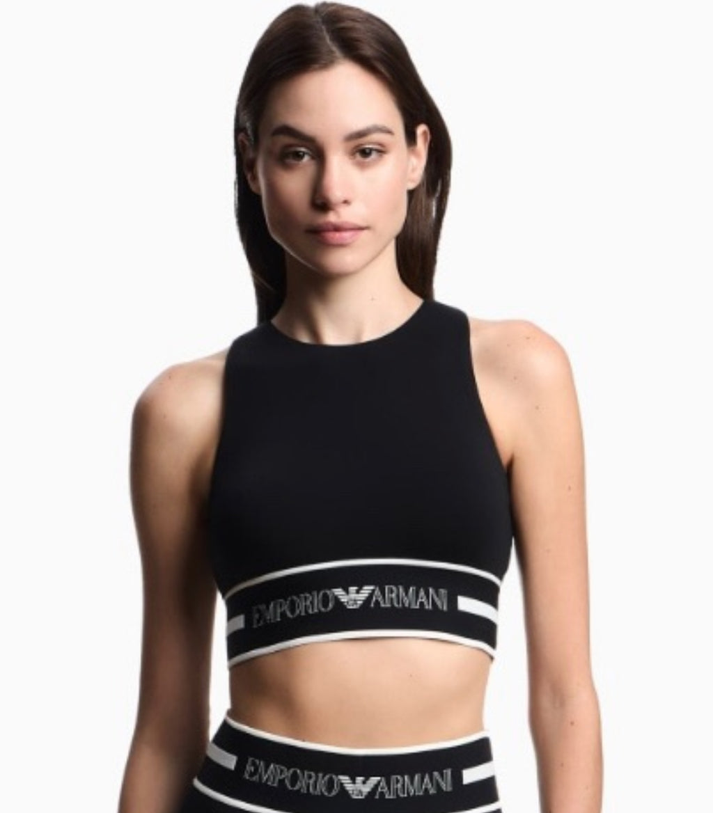 CROP TOP EMPORIO ARMANI IN JERSEY ORGANICO CON BANDA LOGATA