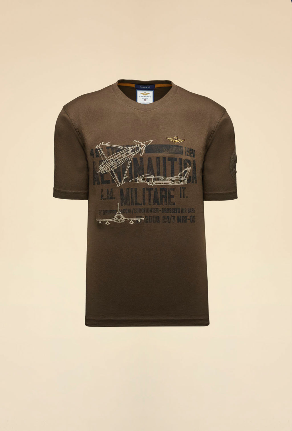 T-shirt Aeronautica Militare girocollo stampa 4° Stormo - CASTAGNA