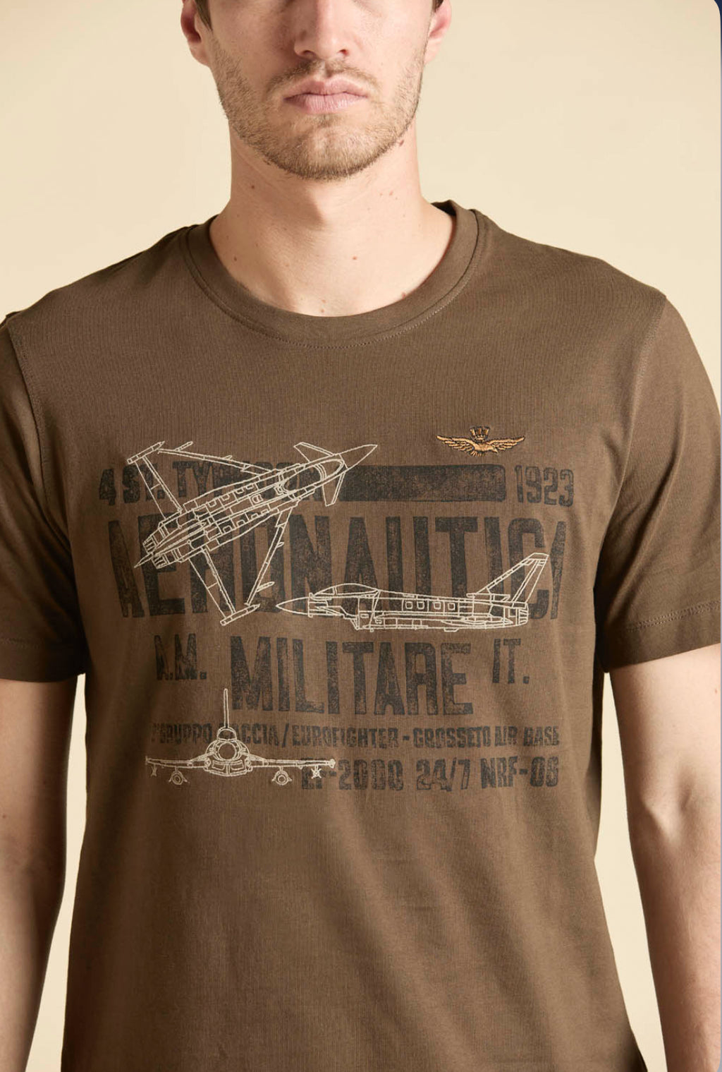 T-shirt Aeronautica Militare girocollo stampa 4° Stormo - CASTAGNA