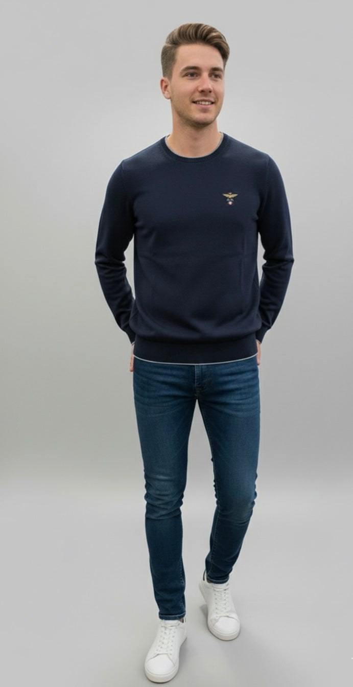 Pullover Aeronautica Militaregirocollo in cotone con ricamo