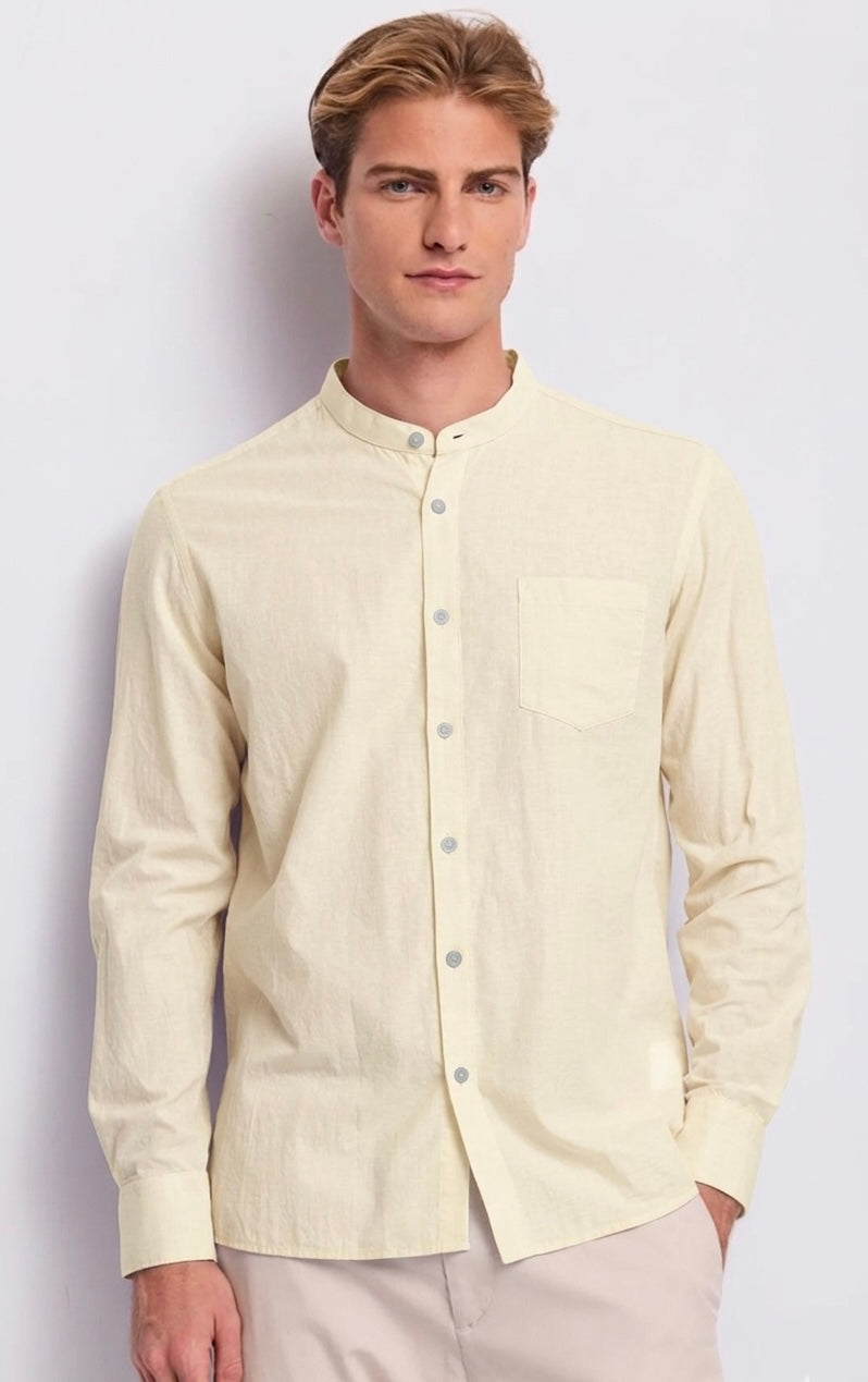 Camicia con scollo alla coreana in lino e cotone | Gaudì