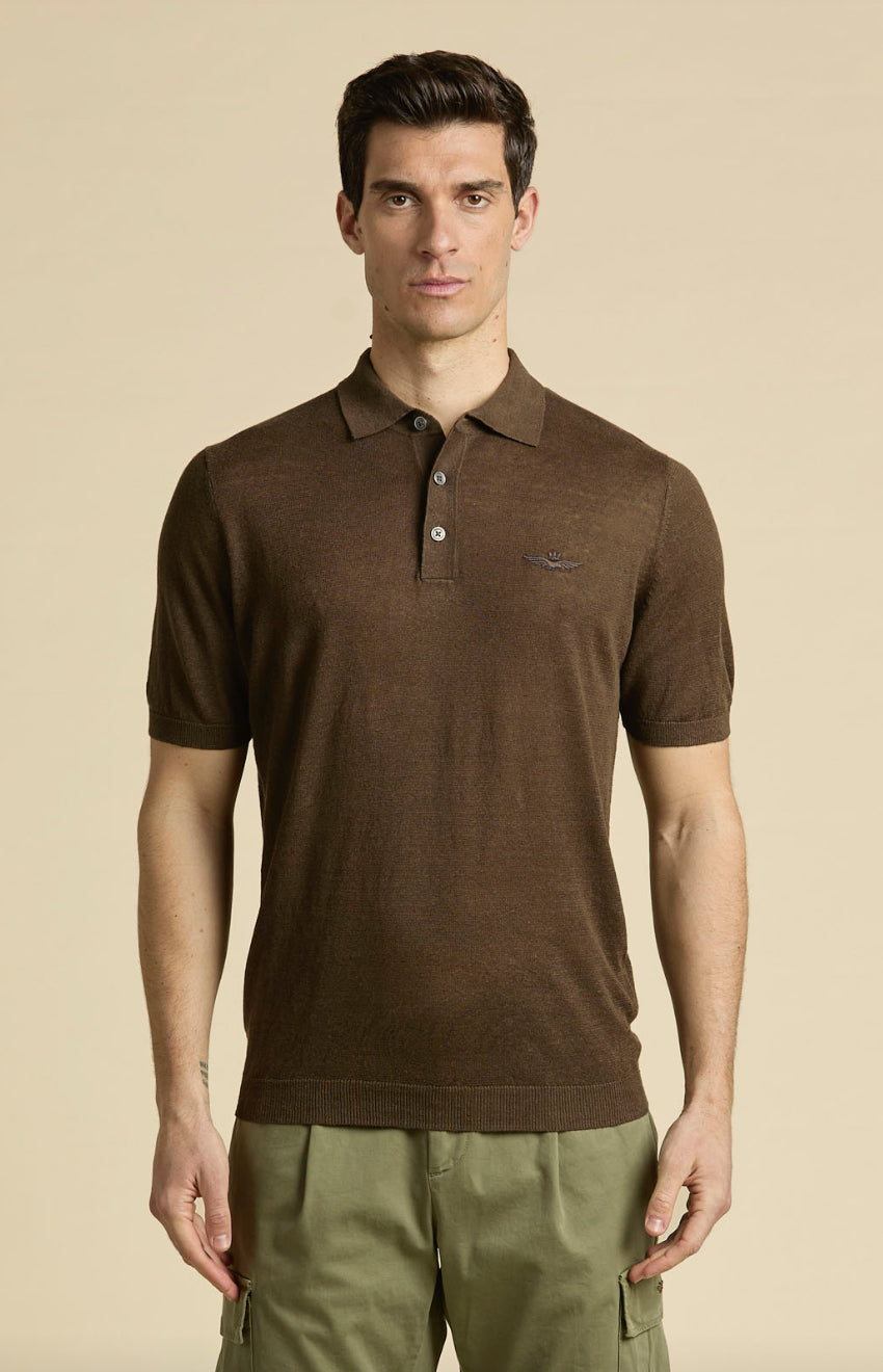 Polo Aeronautica Militare a manica corta in maglia di lino